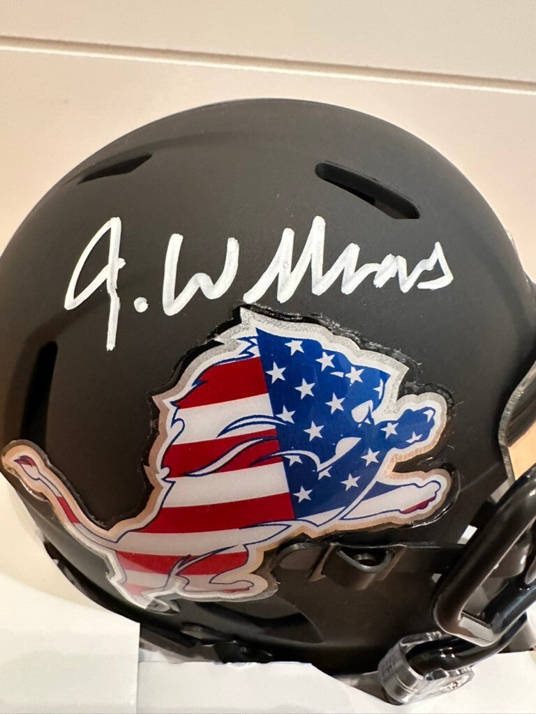 Jameson Williams Signed Lions Patriotic Riddell Mini Helmet JSA Signature Debut