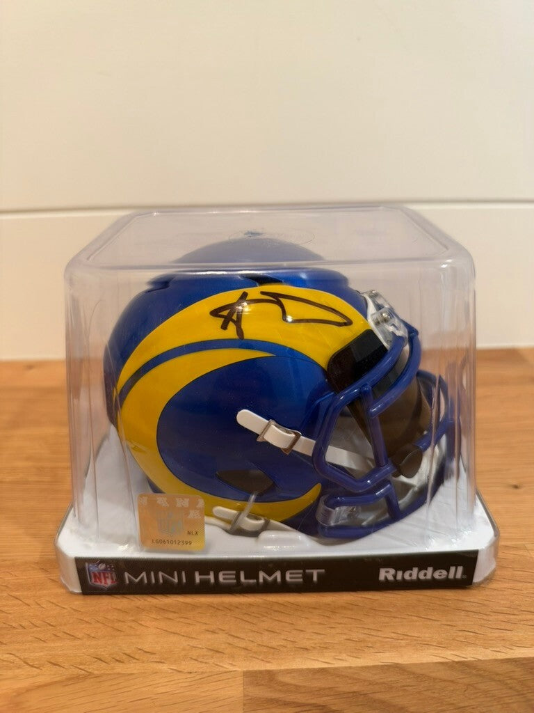 Aaron Donald Signed LA Rams Riddell Speed Mini Helmet Beckett Witness Dark Visor