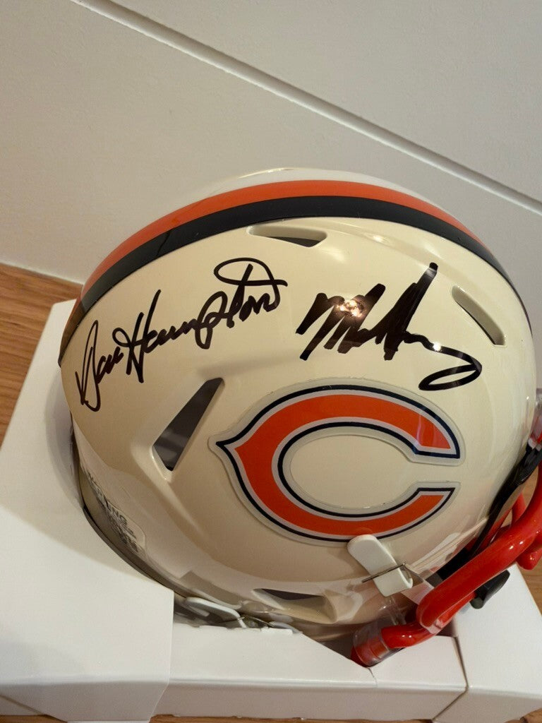 Mike Singletary & Dan Hampton Signed Bears Retro Speed Mini Helmet JSA V