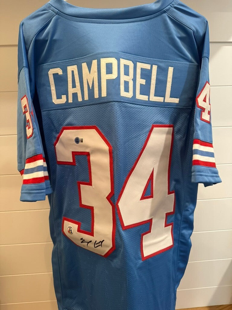 Earl Campbell Signed Houston Oilers #34 Baby Blue Jersey BAS Beckett Witnessed