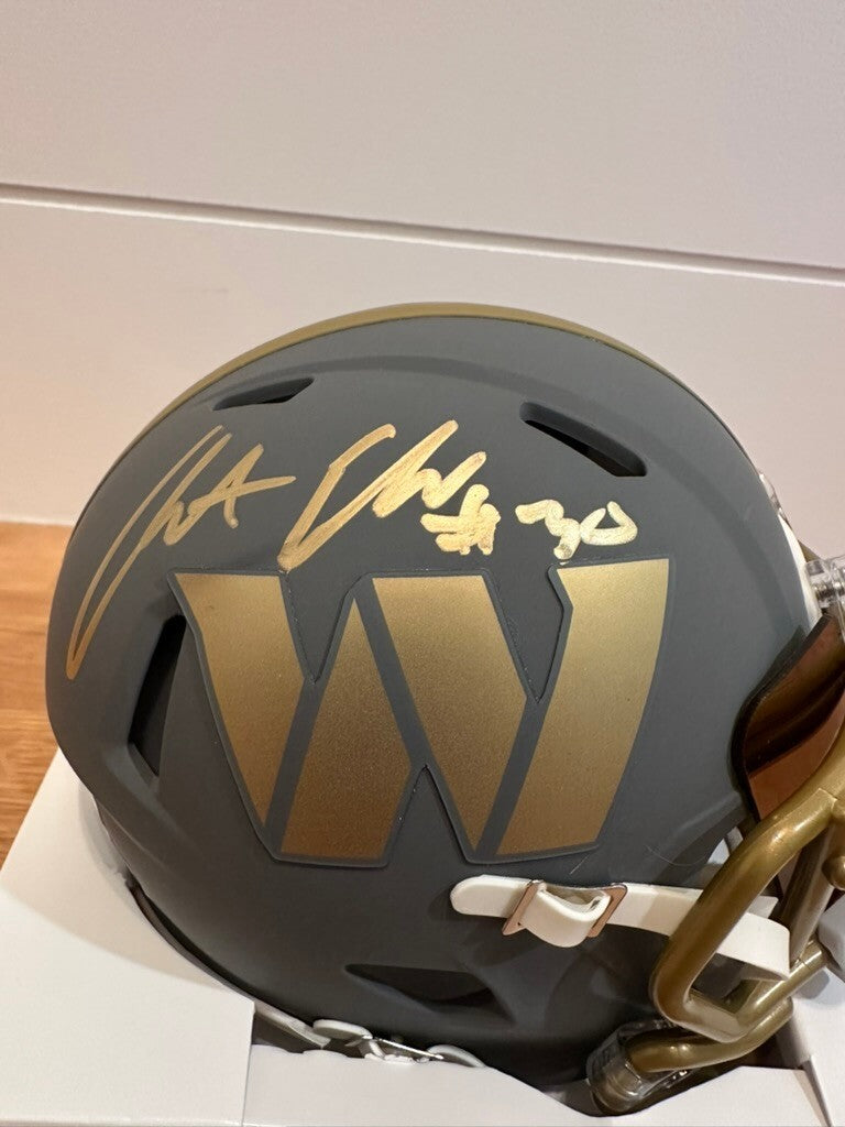 Austin Ekeler Signed Commanders Slate Mini Helmet Beckett Custom Gold Visor