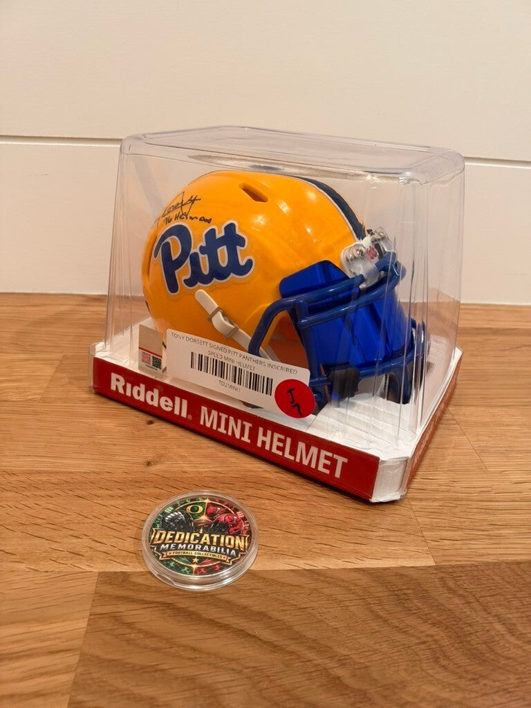 Tony Dorsett Signed Pitt Mini Helmet 76 Heisman Blue Visor Beckett