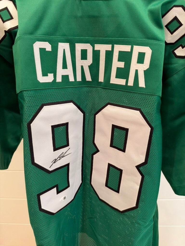 Jalen Carter Signed Philadelphia Eagles #98 Kelly Green Custom Jersey XL JSA