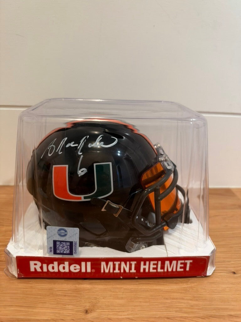 Antrel Rolle Signed Miami Hurricanes Black Speed Mini Helmet Leaf COA Visor