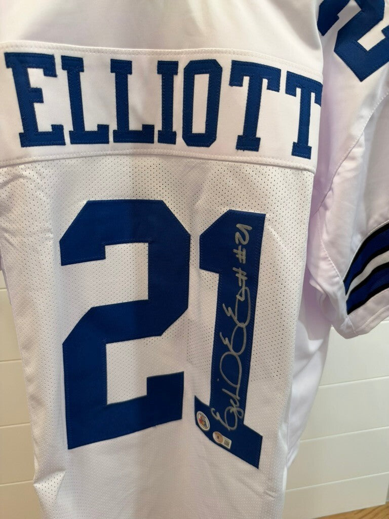 Ezekiel Elliott Signed Dallas Cowboys #21 White Custom Jersey Beckett Witness