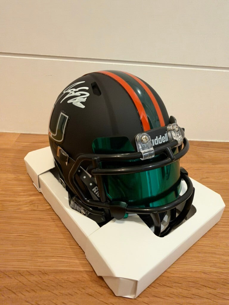 Jeremy Shockey Signed Miami Hurricanes Black Speed Mini Helmet Leaf COA Visor
