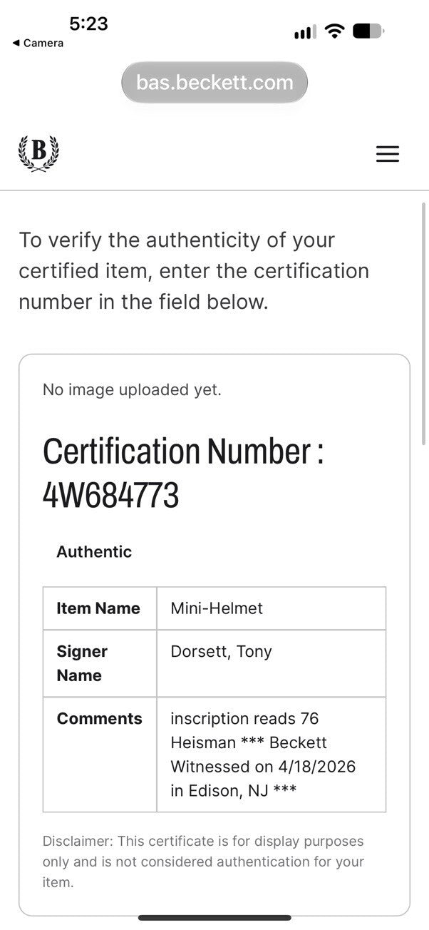 Tony Dorsett Signed Pitt Mini Helmet 76 Heisman Blue Visor Beckett