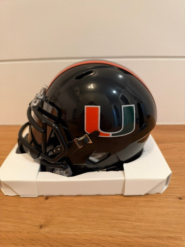Antrel Rolle Signed Miami Hurricanes Black Speed Mini Helmet Leaf COA Visor