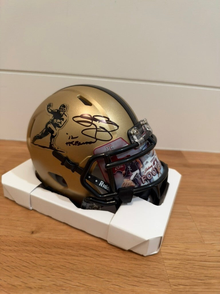 Johnny Manziel Signed Gold Heisman Mini Helmet 12 Heisman Beckett Witnessed
