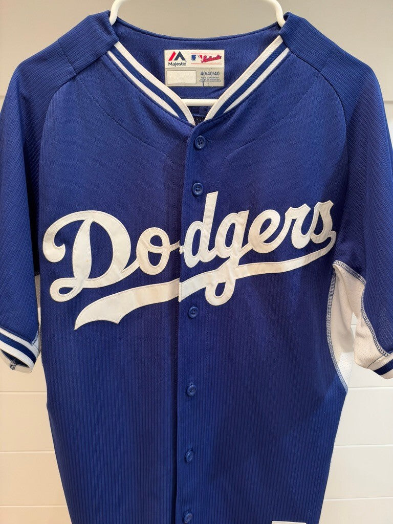 Los Angeles Dodgers Majestic Cool Base Blue Button Front Baseball Jersey Size 40