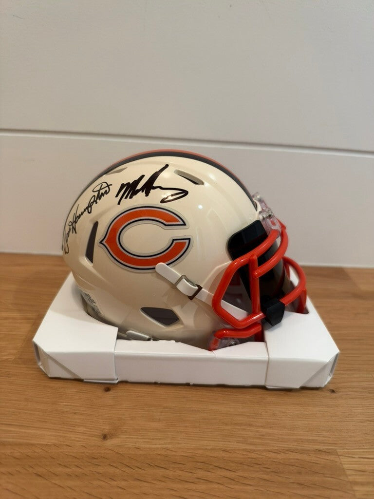 Mike Singletary & Dan Hampton Signed Bears Retro Speed Mini Helmet JSA V