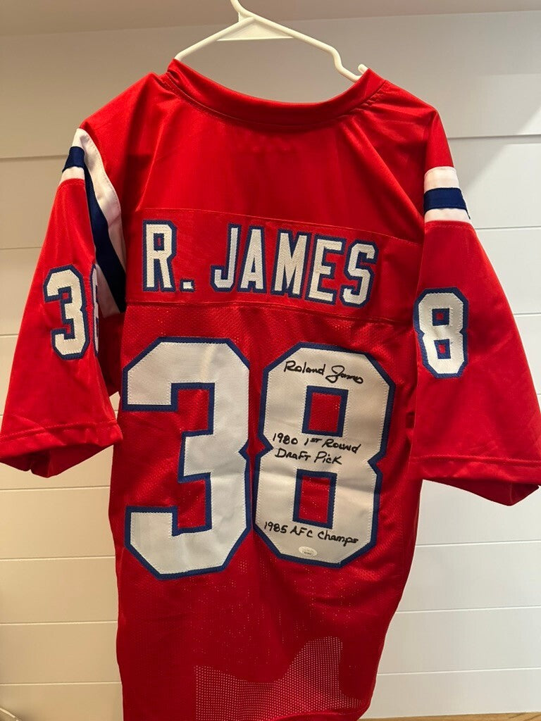 Signed Roland James New England Patriots Jersey #38 with Inscription - Authentic