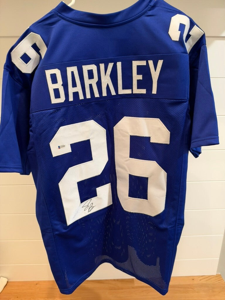 Saquon Barkley Signed New York Giants #26 Blue Custom Jersey XL Beckett