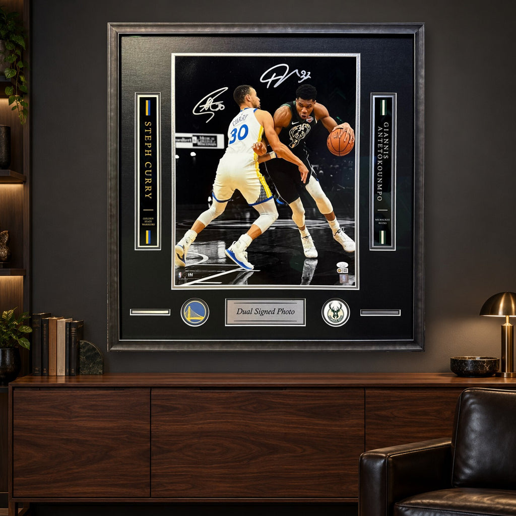 Stephen Curry Giannis Antetokounmpo Dual Signed 16x20 Framed Photo JSA USA SM