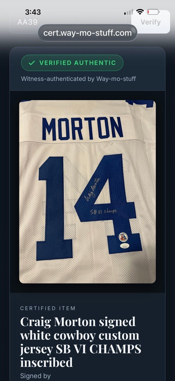 Craig Morton Signed Dallas Cowboys #14 Jersey SB VI Champs JSA WSA Auto