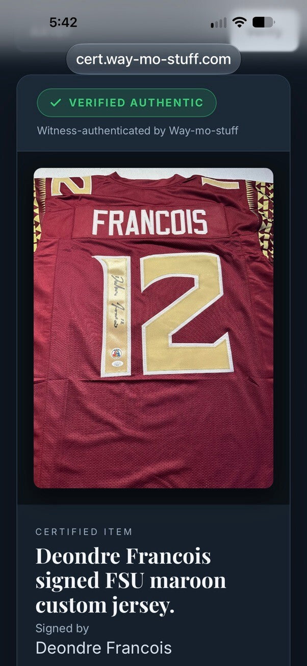 Deondre Francois Signed FSU Florida State #12 Garnet Custom Jersey JSA COA