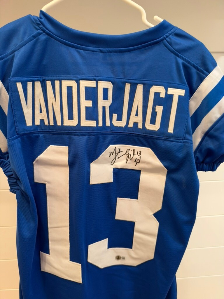 Mike Vanderjagt Signed Colts #13 Blue Custom Jersey XL Beckett Goalpost Sketch
