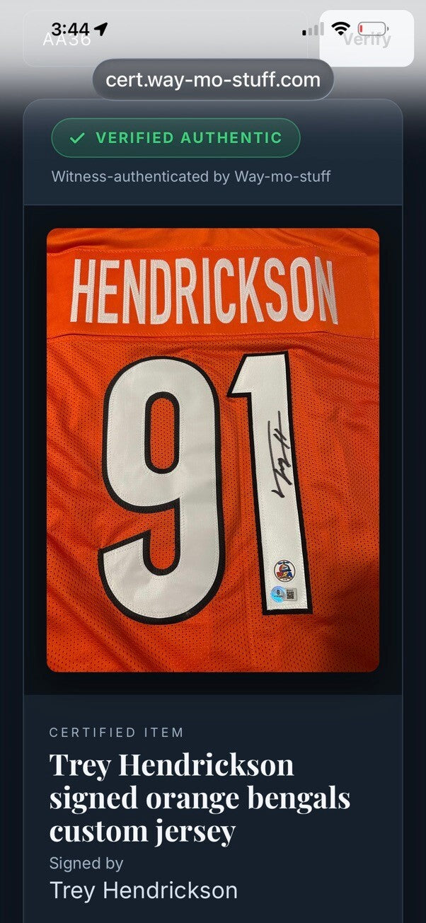 Trey Hendrickson Signed Bengals #91 Orange Custom Jersey Beckett BAS Auto