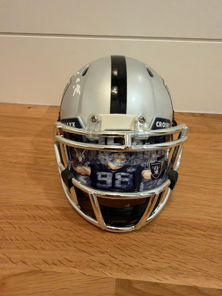 Maxx Crosby Signed Raiders Mini Helmet Custom Visor Fanatics Auth + Case