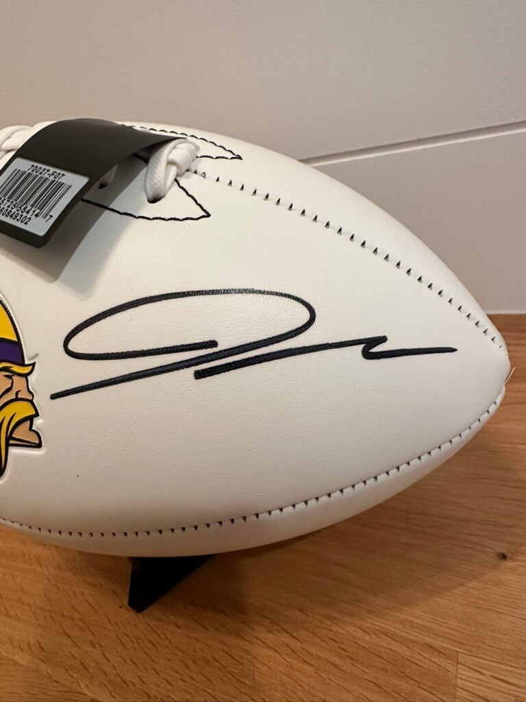Jordan Addison Signed Minnesota Vikings White Panel Football JSA Witnessed