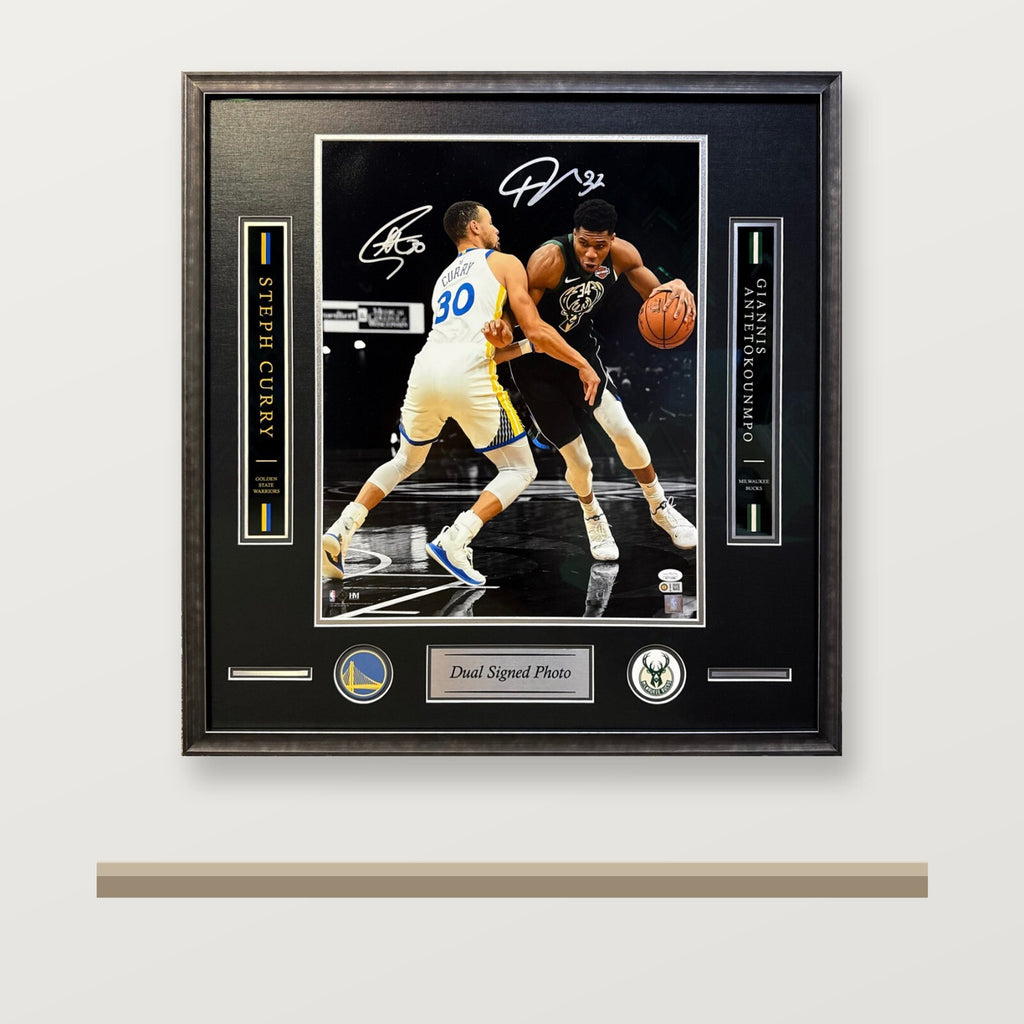 Stephen Curry Giannis Antetokounmpo Dual Signed 16x20 Framed Photo JSA USA SM
