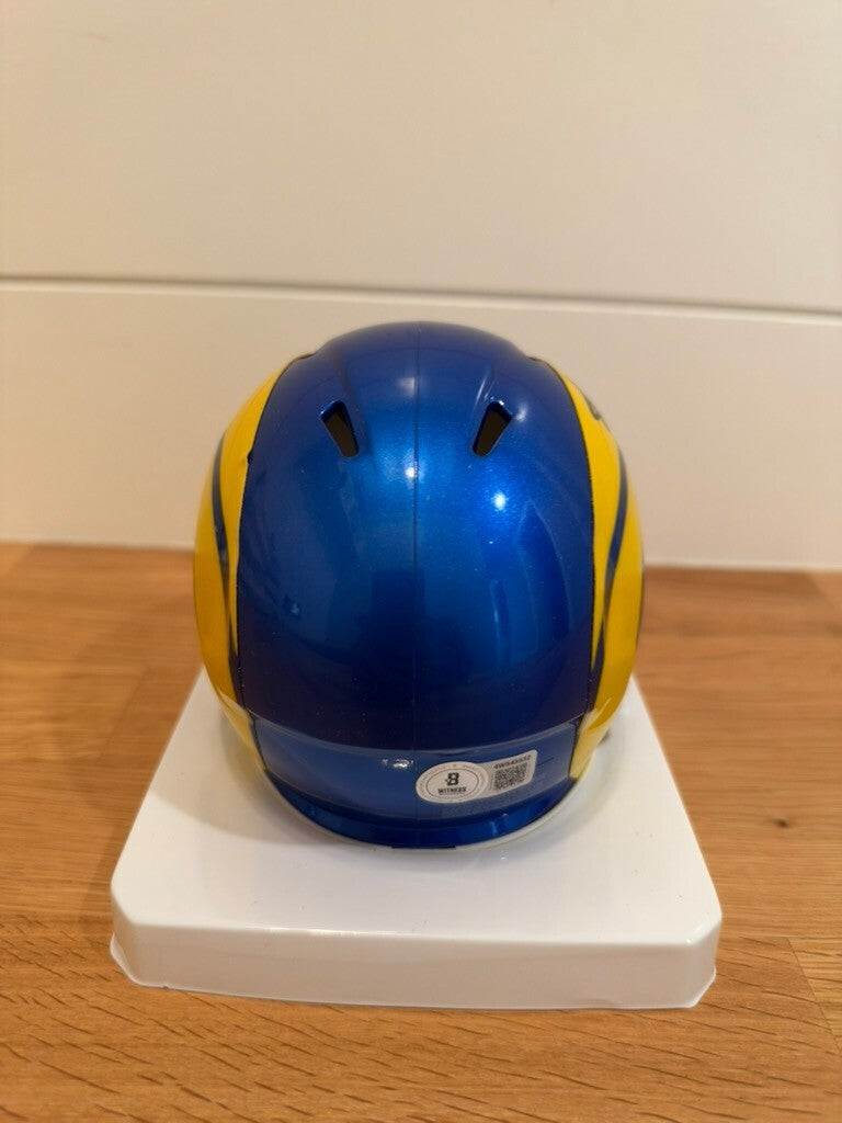 Aaron Donald Signed LA Rams Riddell Speed Mini Helmet Beckett Witness Dark Visor
