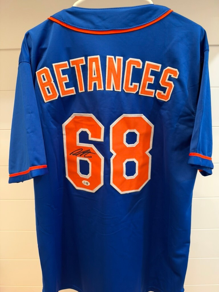 Dellin Betances Signed New York Mets Blue #68 Baseball Jersey Leaf Witnessed