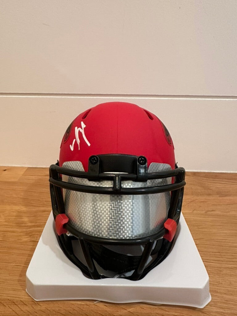 Michael Vick Signed Falcons Rave Mini Helmet Beckett Custom Silver Viso