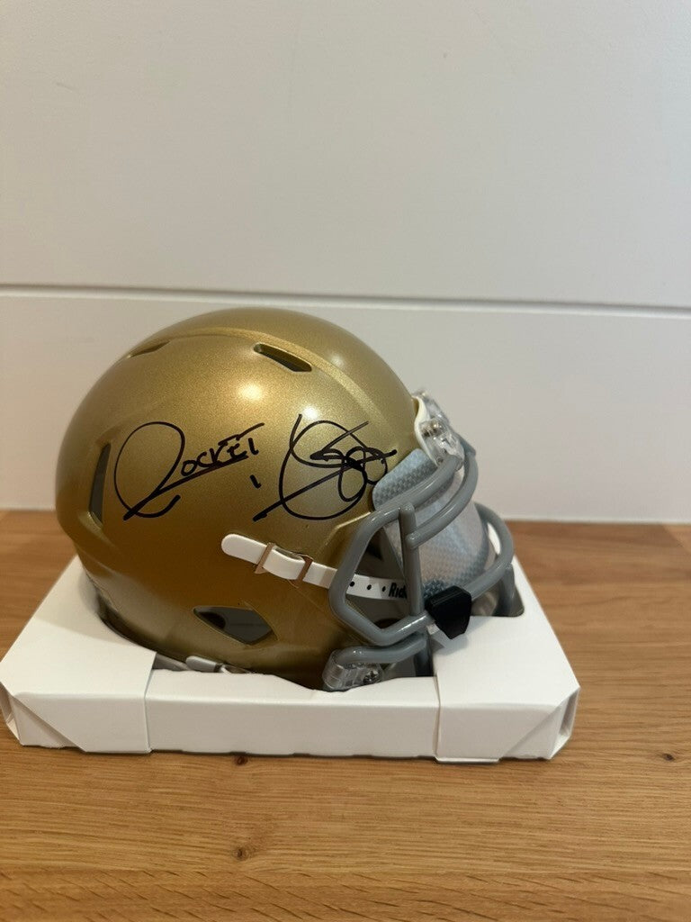 Rocket Ismail Signed Notre Dame Riddell Speed Mini Helmet “Rocket” JSA