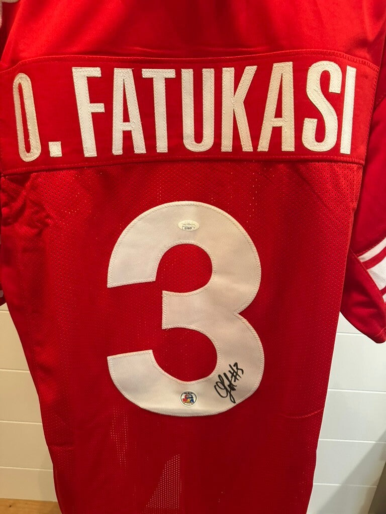 Olakunle Fatukasi Signed Rutgers #3 Red Custom Jersey JSA Authenticated