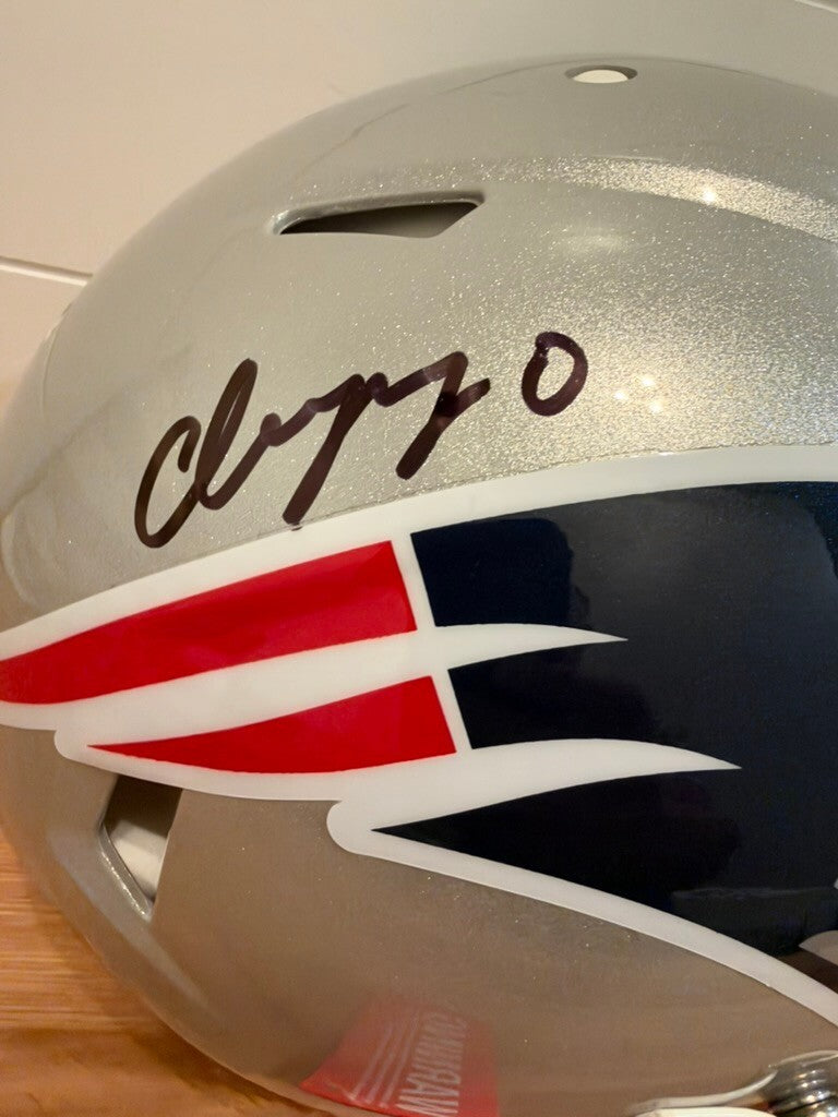 Christian Gonzalez Signed Patriots Speed Authentic Helmet Beckett Red Visor