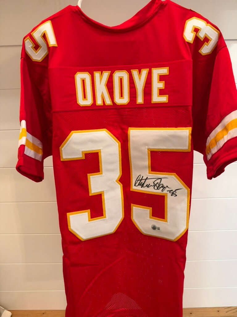 Christian Okoye Signed Kansas City Chiefs Jersey Beckett Witness