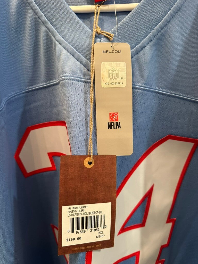 Earl Campbell Signed Oilers Mitchell & Ness Jersey HOF 91 BAS Witnessed NWT 2XL