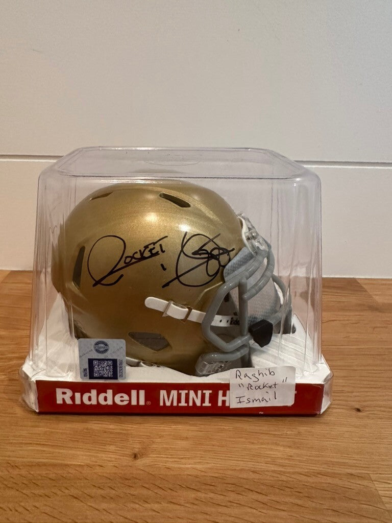 Rocket Ismail Signed Notre Dame Riddell Speed Mini Helmet “Rocket” JSA