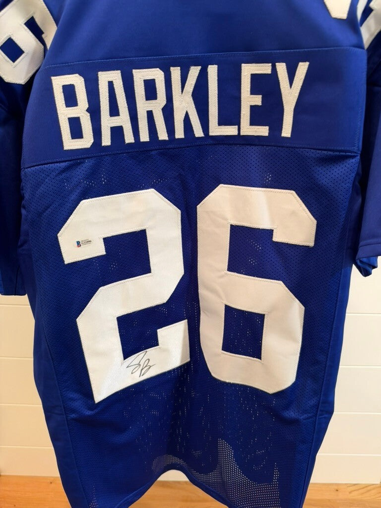 Saquon Barkley Signed New York Giants #26 Blue Custom Jersey XL Beckett