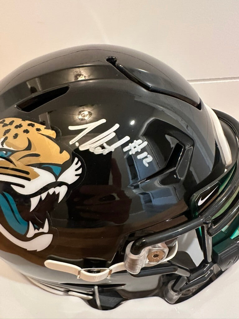 Travis Hunter Signed Jaguars SpeedFlex MIDI Helmet Beckett Teal Visor