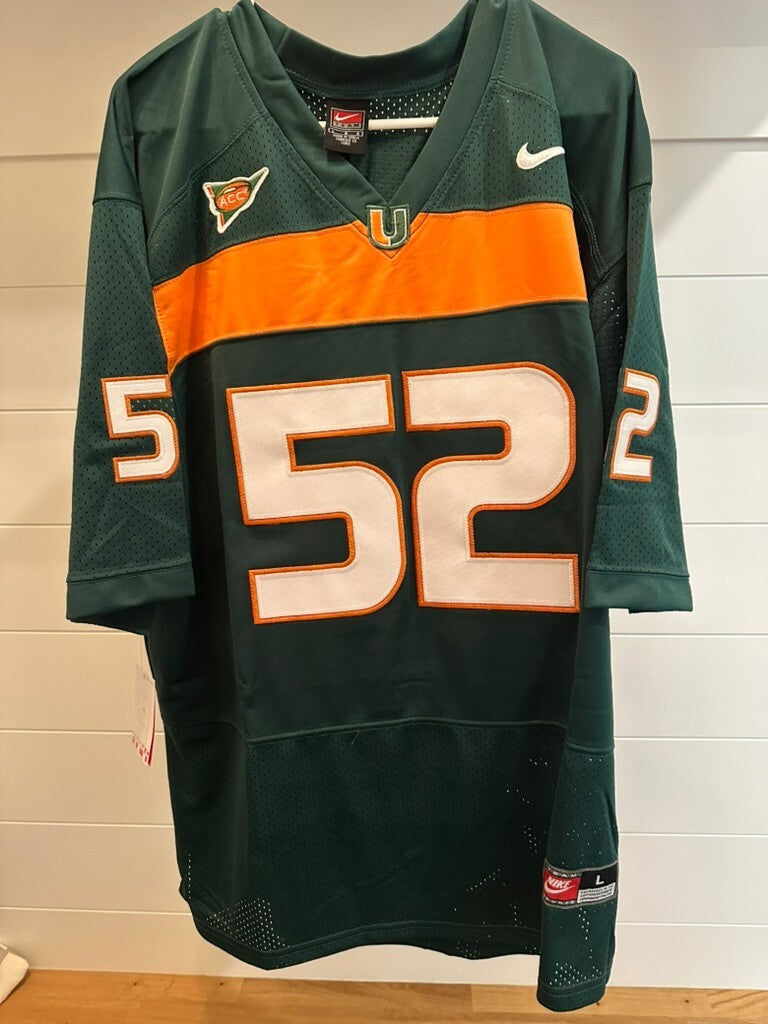 Ray Lewis Miami Hurricanes #52 Green Orange Stitched Football Jersey Men's L
