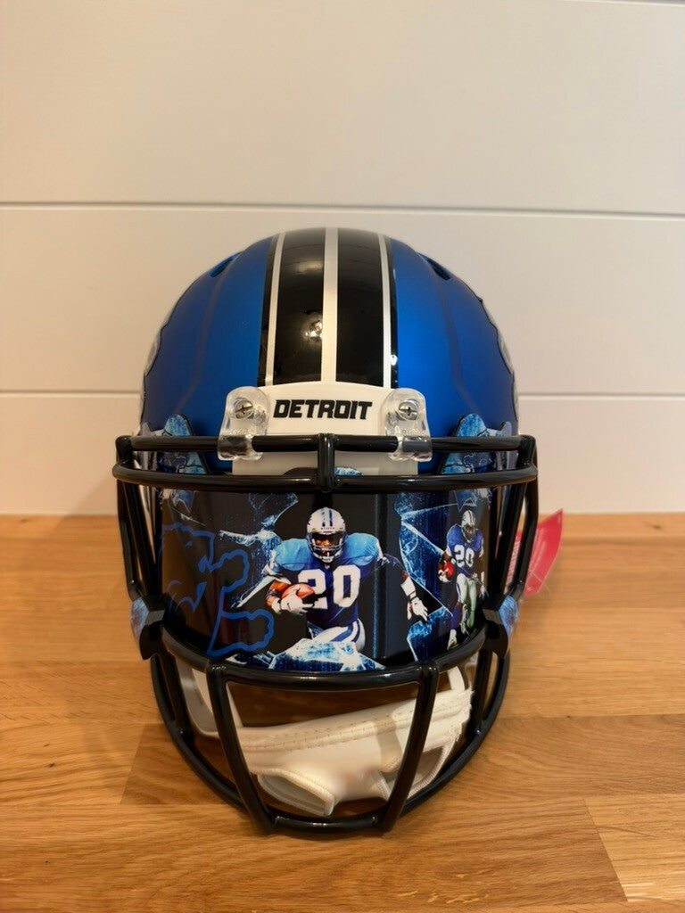 Barry Sanders Signed Lions Blue Chrome Authentic Speed Helmet BAS Visor