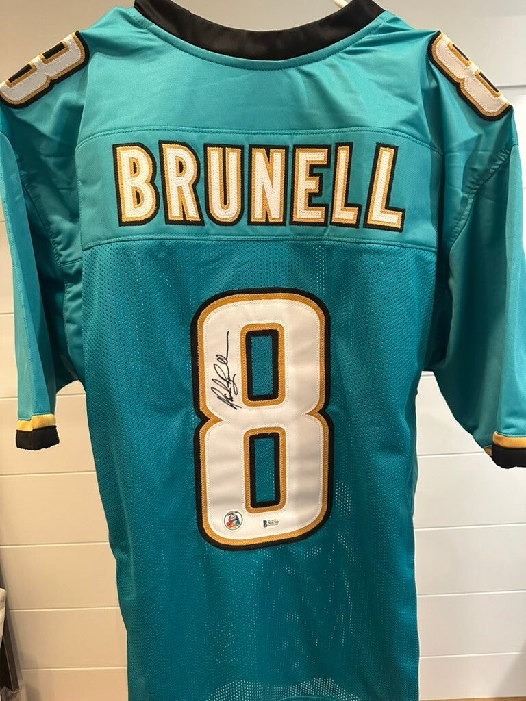 Mark Brunell Signed Jaguars #8 Teal Custom Jersey Beckett Witness BAS