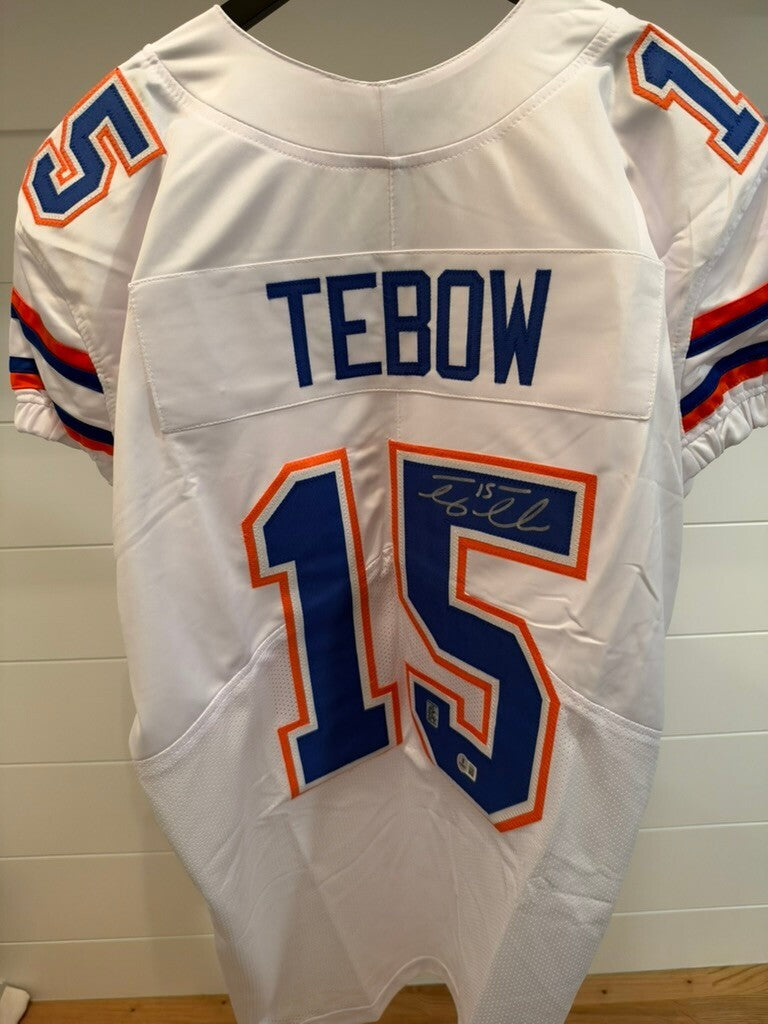 Tim Tebow Signed Florida Gators #15 White Custom Game Cut Jersey Beckett