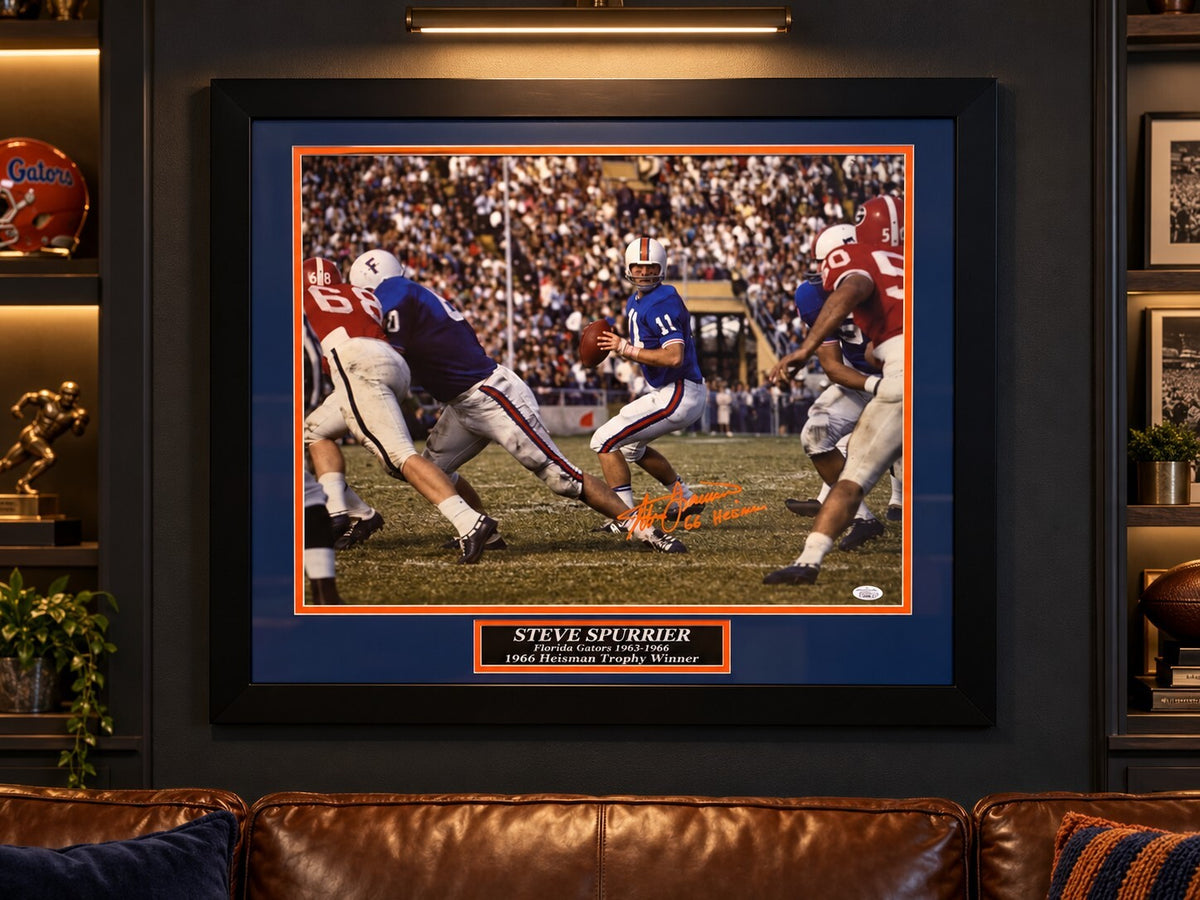 Steve Spurrier Signed Framed 16x20 Photo Florida Gators 66 Heisman JSA 27x23