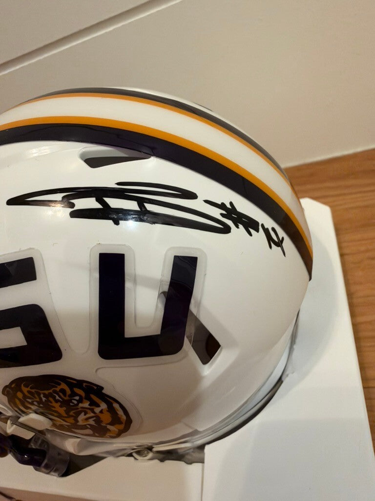 Trey'Dez Green Signed LSU Tigers White Riddell Speed Mini Helmet JSA