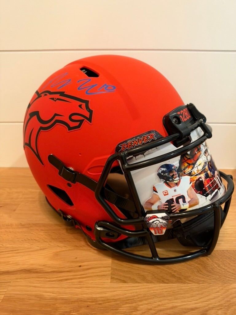 Bo Nix Signed Broncos 5280 Authentic Speed Full Size Helmet Beckett Visor