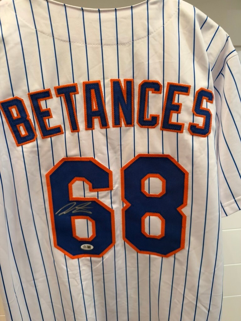 Dellin Betances Signed Mets White Pinstripe #68 Jersey Leaf Witnessed Auto