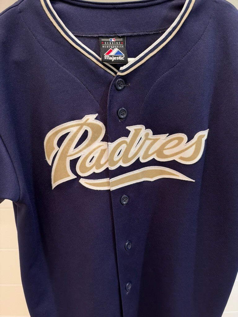San Diego Padres Majestic Navy Blue Baseball Jersey Button Front Blank Back
