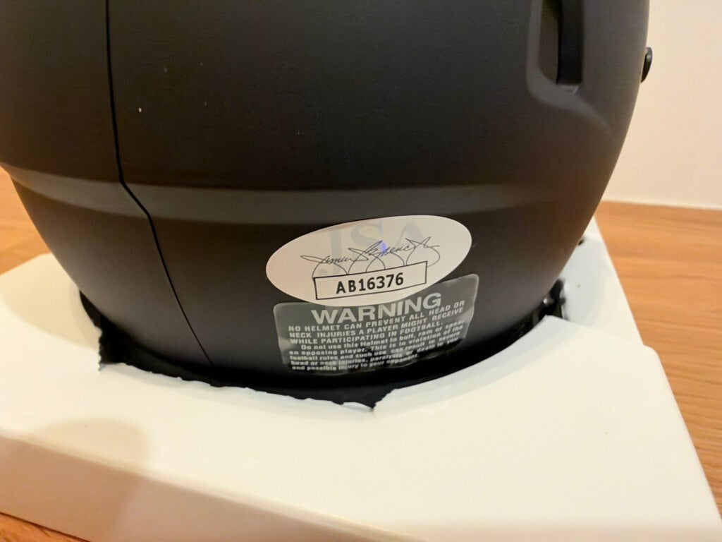 Brian Robinson Jr Signed Matte Black Riddell Speed Mini Helmet Visor JSA COA