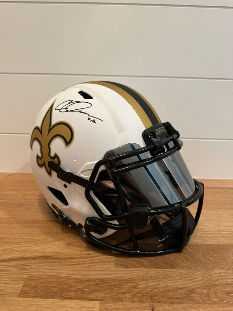 Chris Olave Signed Saints Lunar Full Size Authentic Speed Helmet Beckett Visor