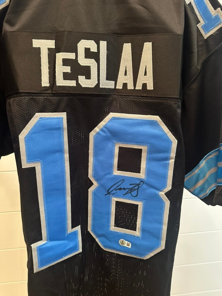 Isaac TeSlaa Signed Detroit Lions Black Custom Jersey #18 Beckett