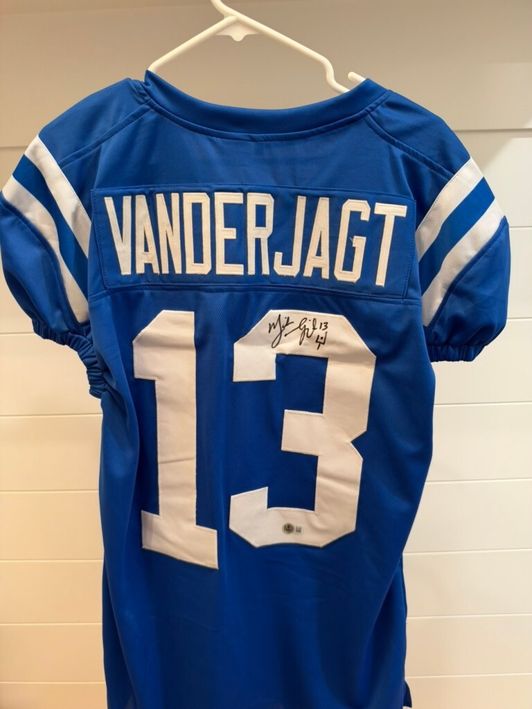 Mike Vanderjagt Signed Colts #13 Blue Custom Jersey XL Beckett Goalpost Sketch