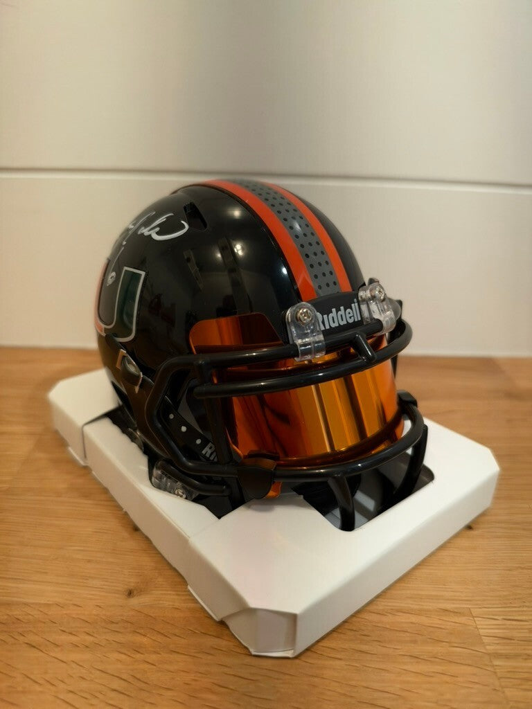 Antrel Rolle Signed Miami Hurricanes Black Speed Mini Helmet Leaf COA Visor